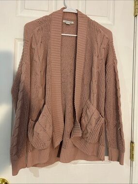 American Eagle Rose Taupe Open-Front Cable Knit Cardigan- XS